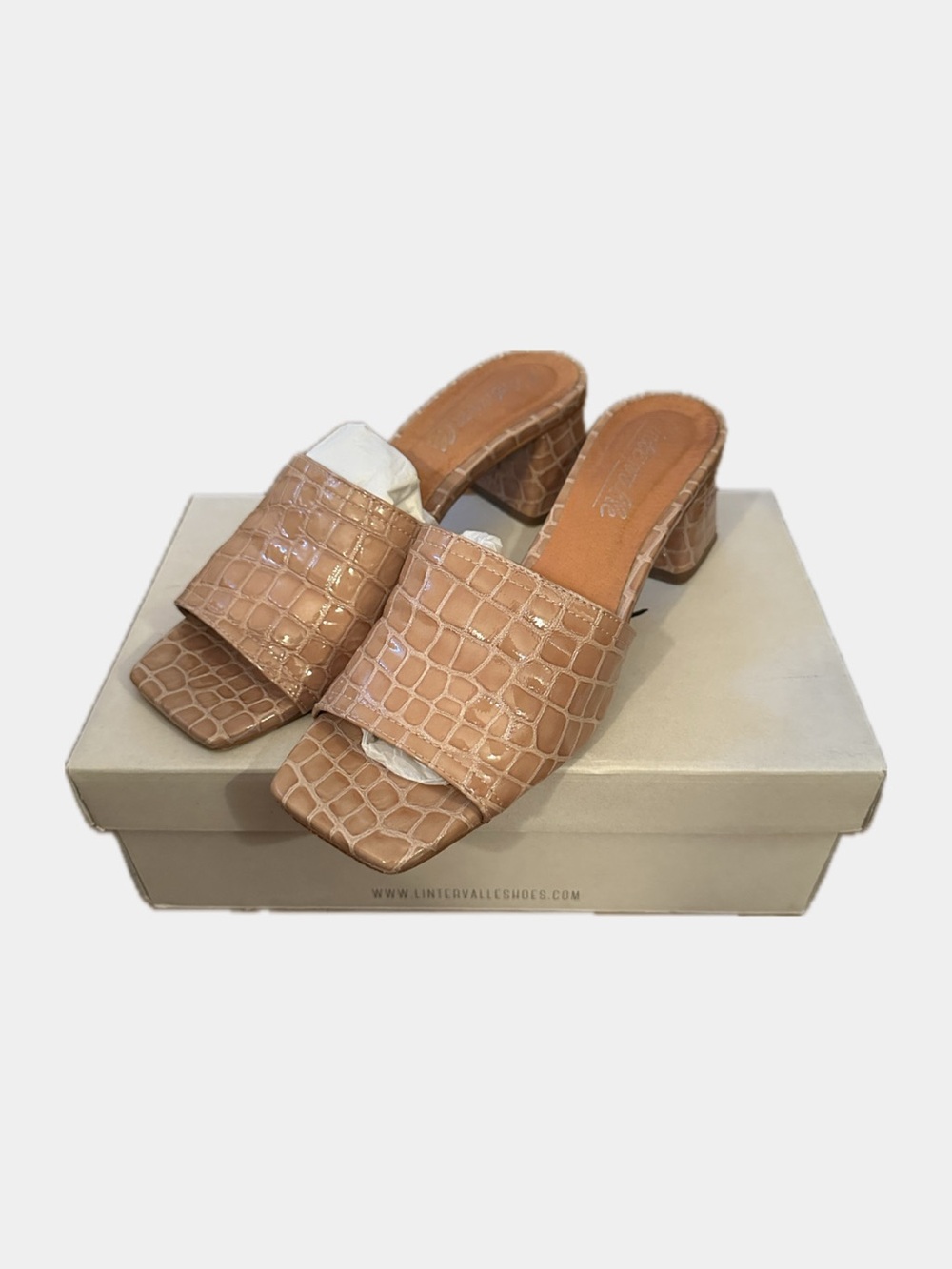 L'INTERVALLE Croc-Embossed Nude Block Heel Mules
